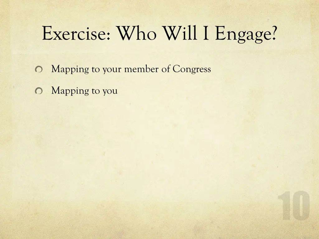 exercise who will i engage