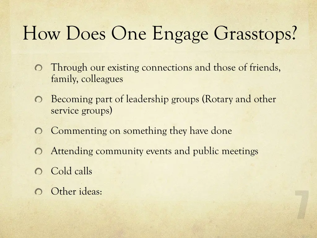 how does one engage grasstops