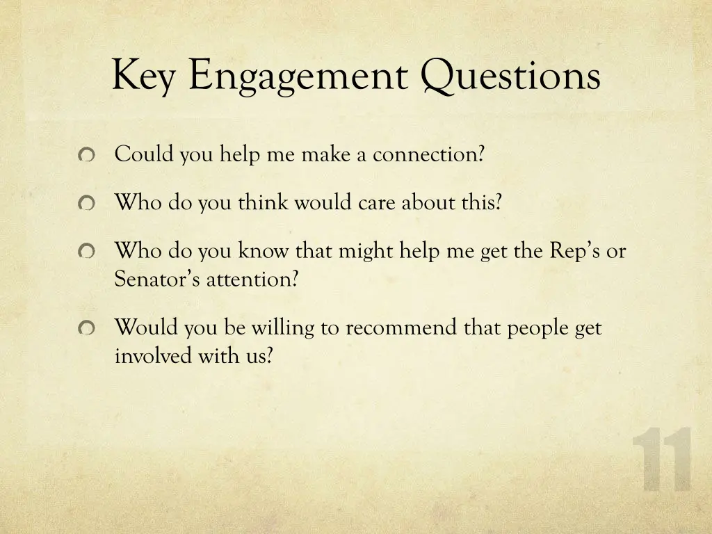 key engagement questions