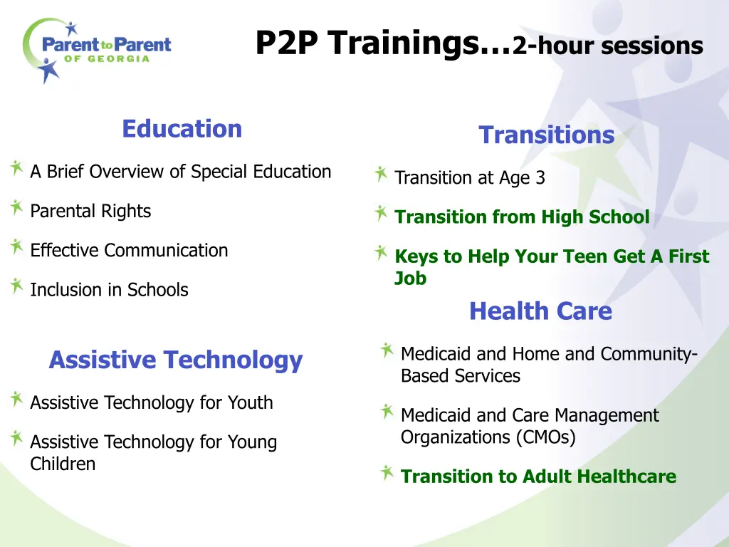 p2p trainings 2 hour sessions