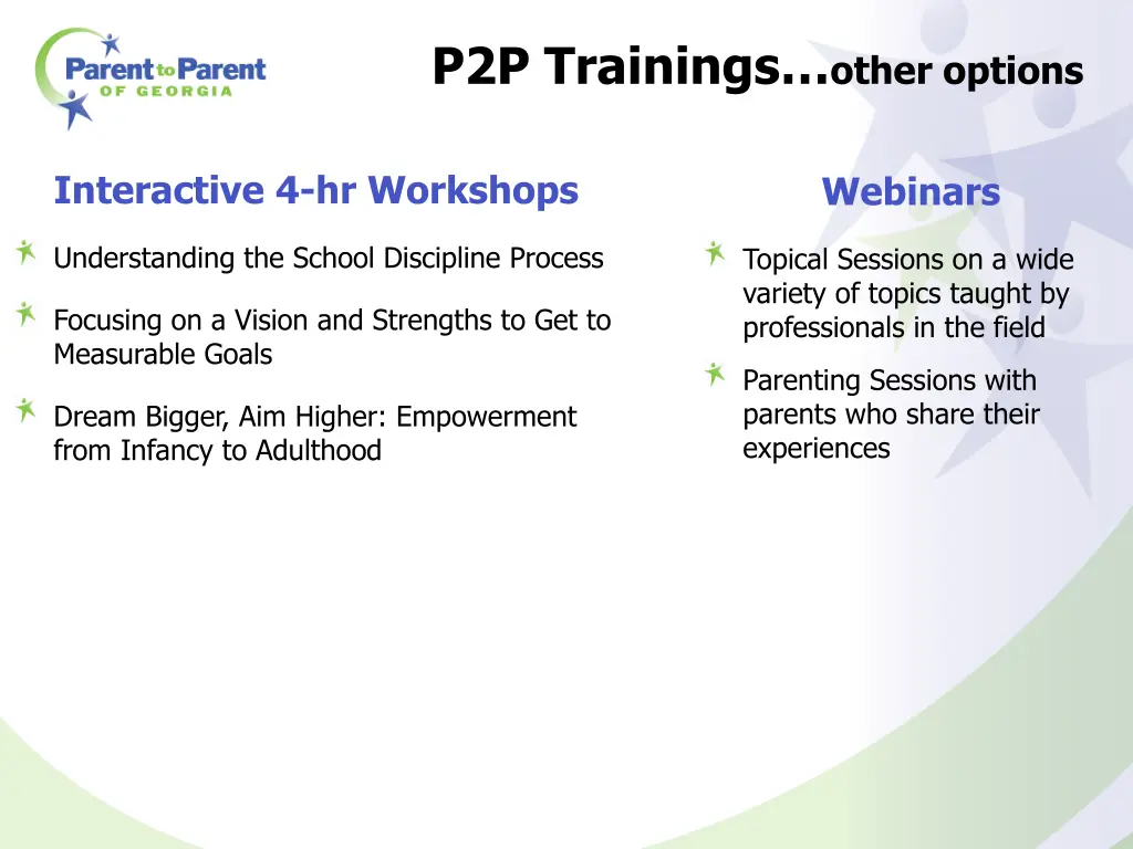 p2p trainings other options