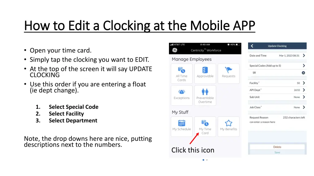 how to edit a clocking at the mobile