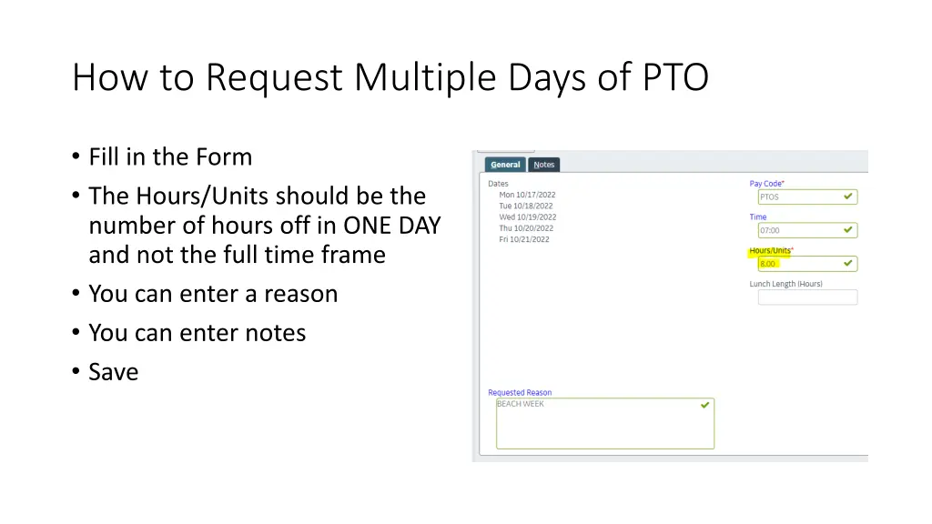 how to request multiple days of pto