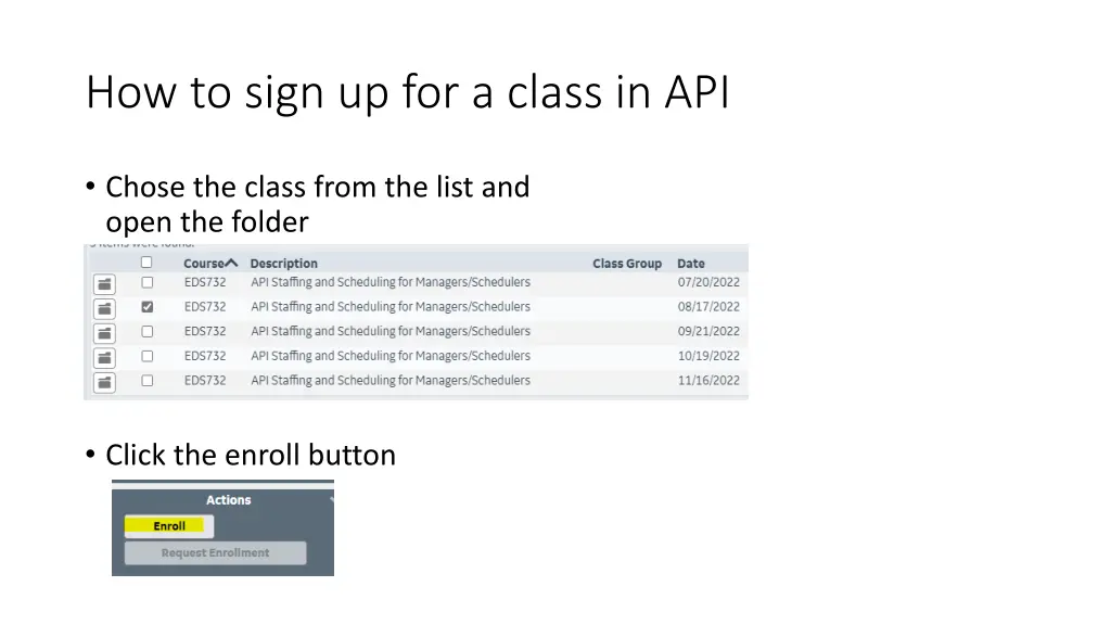 how to sign up for a class in api