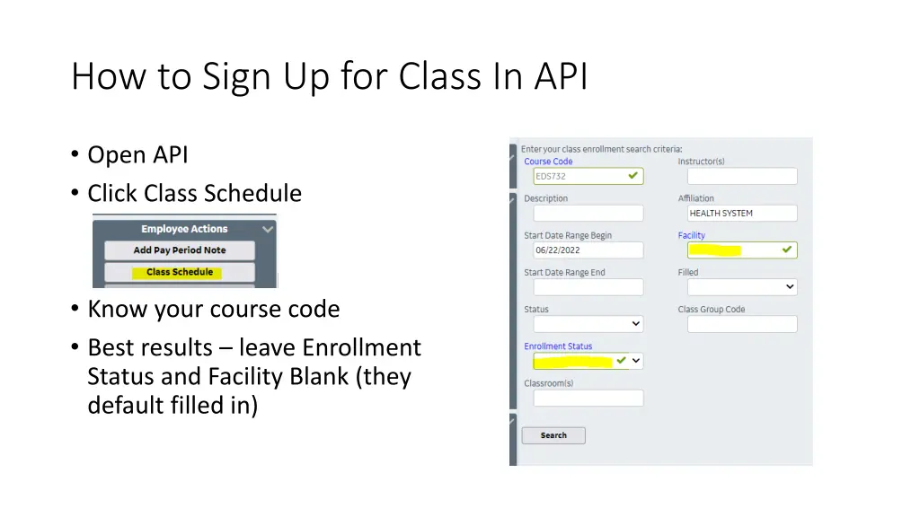 how to sign up for class in api