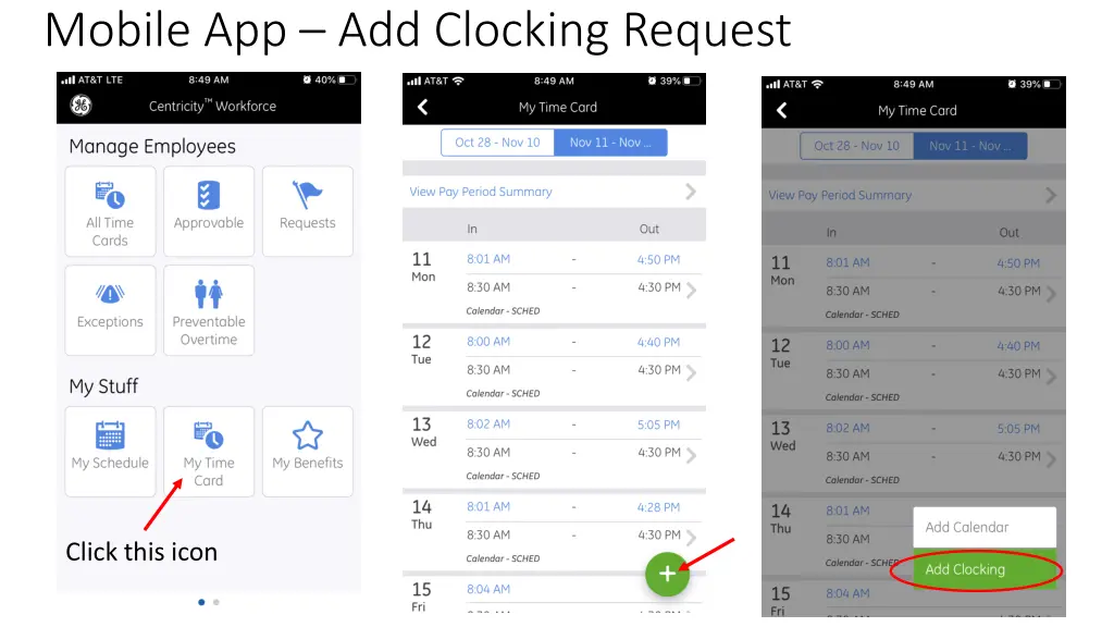 mobile app add clocking request