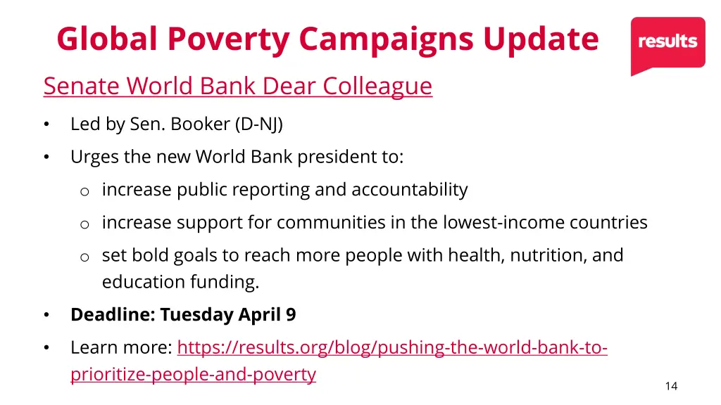 global poverty campaigns update senate world bank