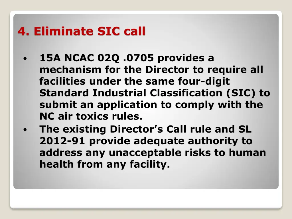 4 eliminate sic call