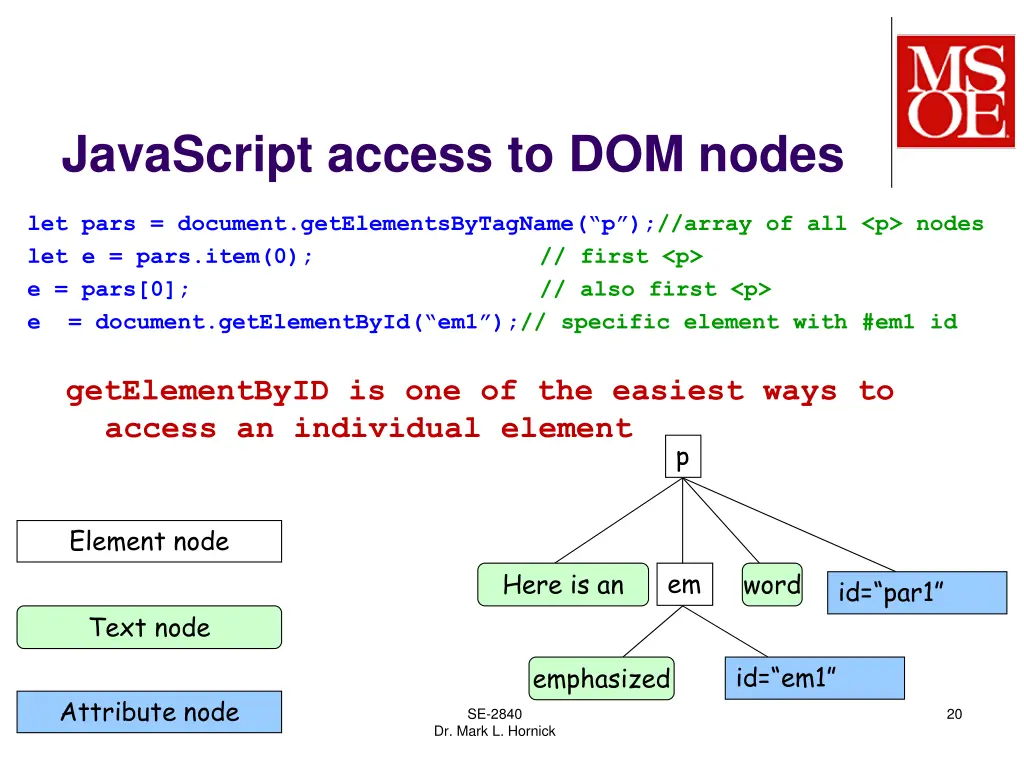 javascript access to dom nodes