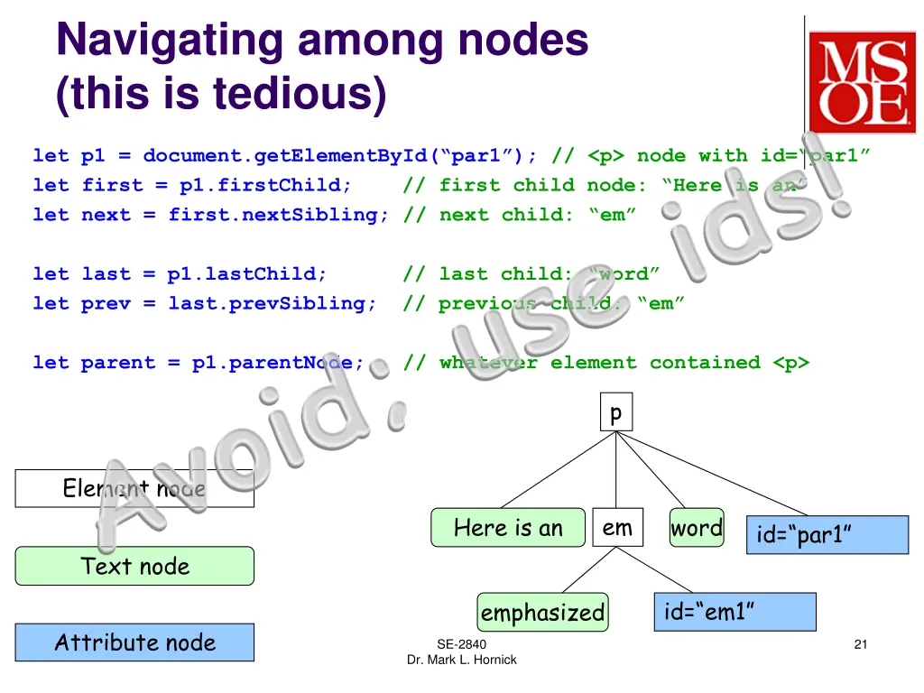 navigating among nodes this is tedious avoid