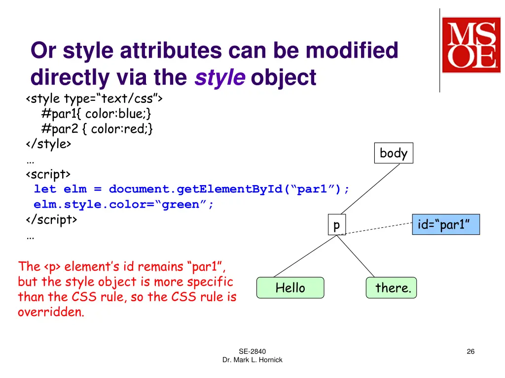 or style attributes can be modified directly