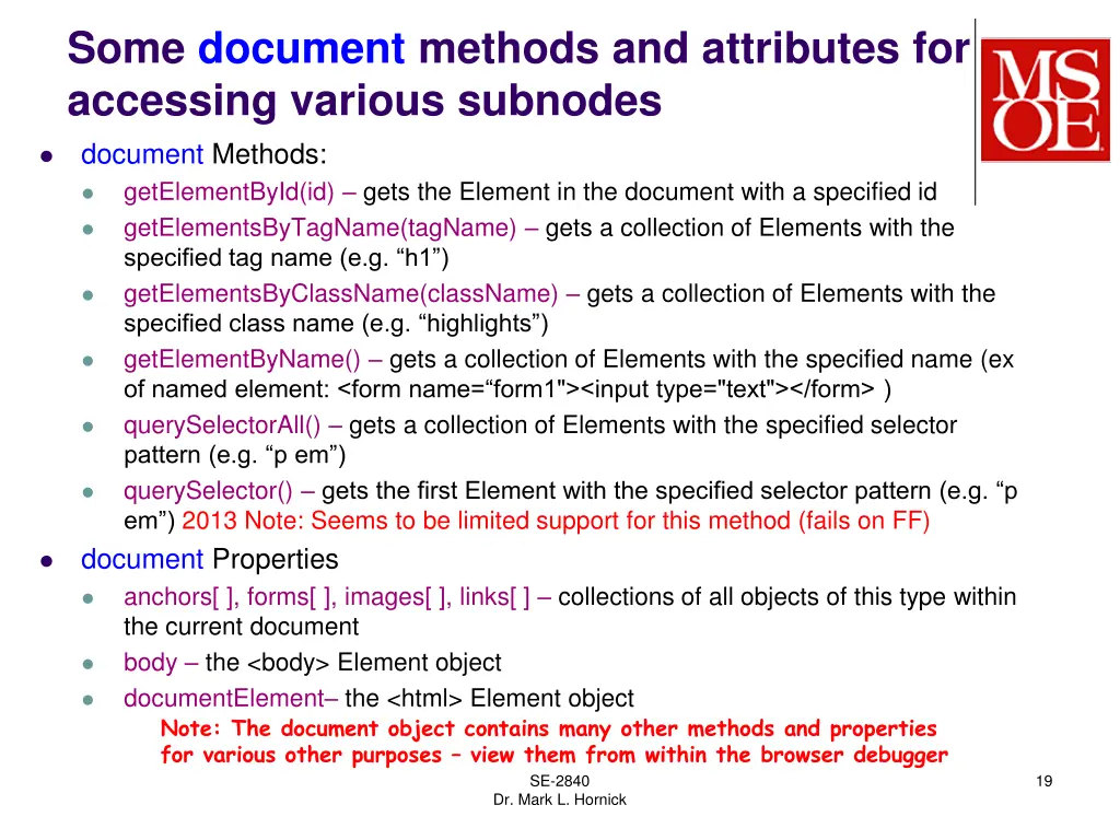 some document methods and attributes