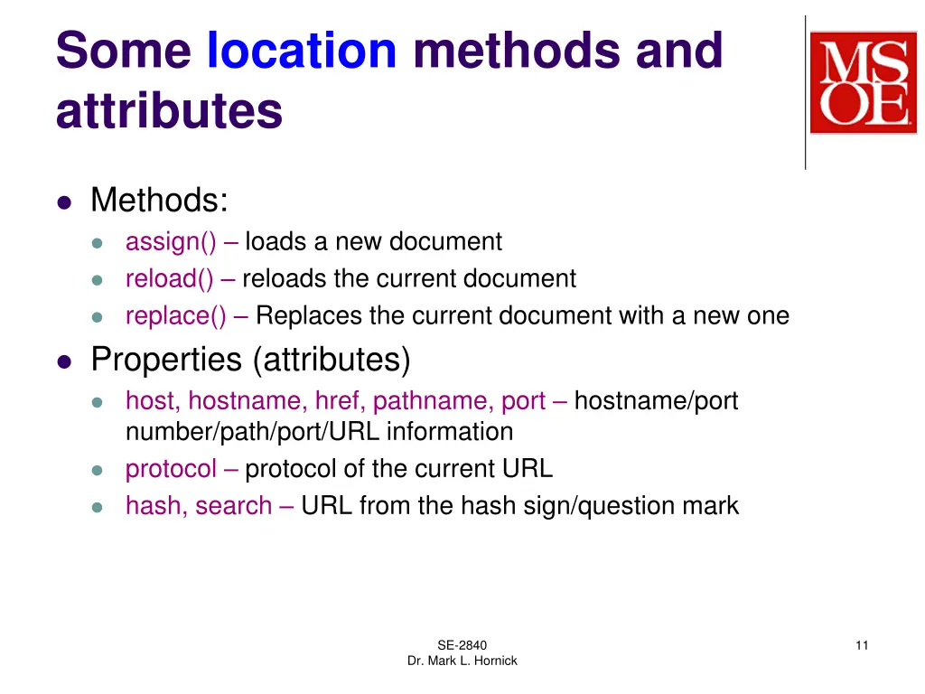 some location methods and attributes