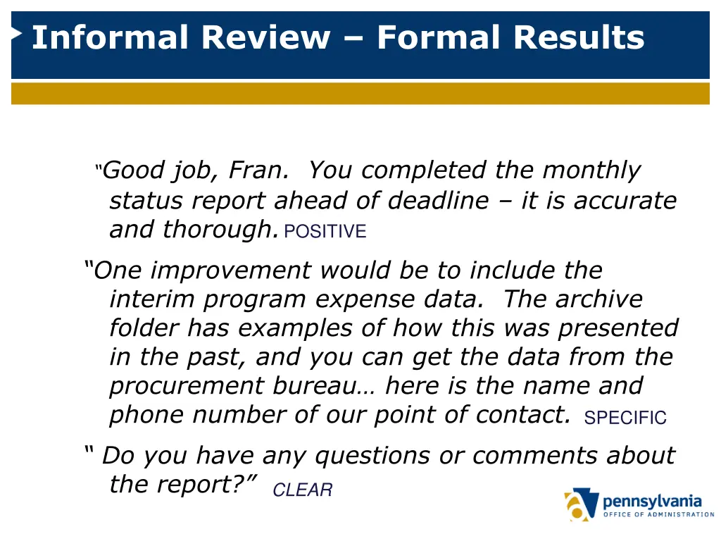 informal review formal results