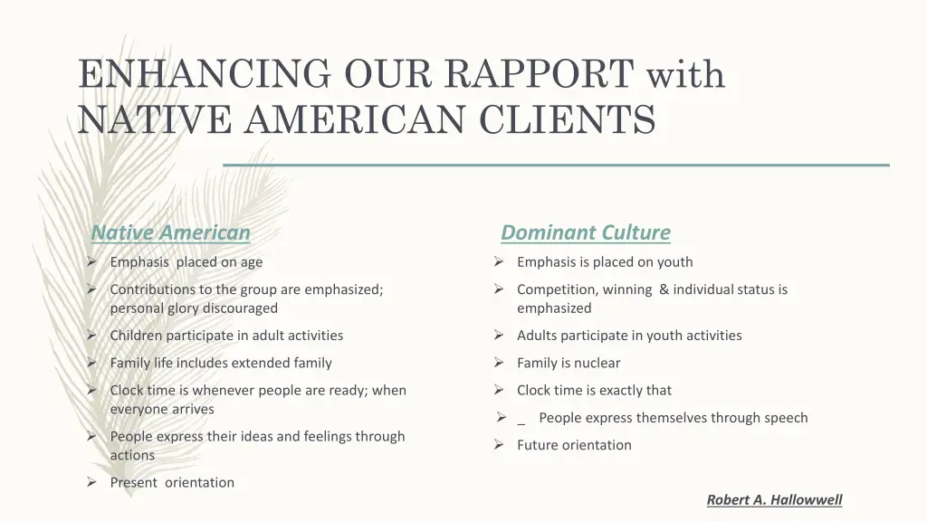 enhancing our rapport with native american clients