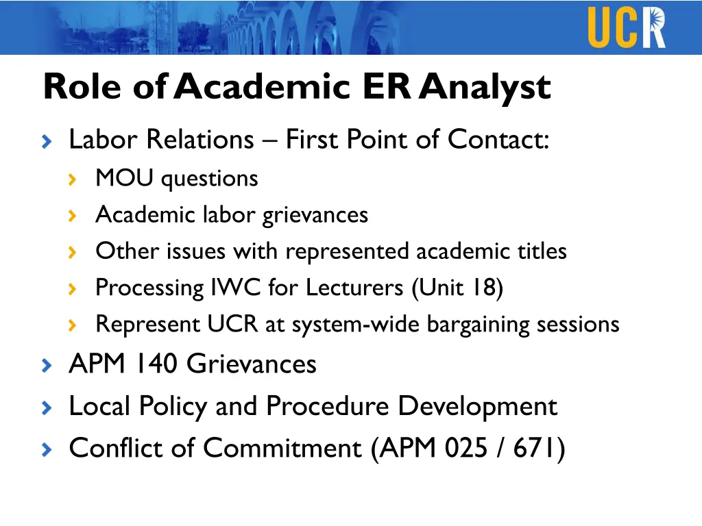 role of academic er analyst labor relations first