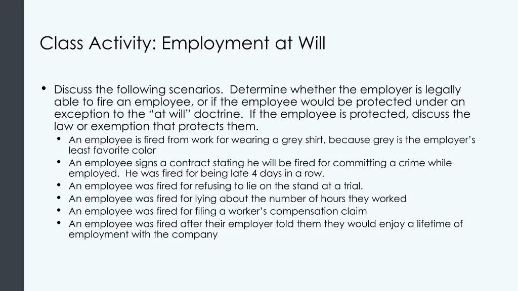 class activity employment at will