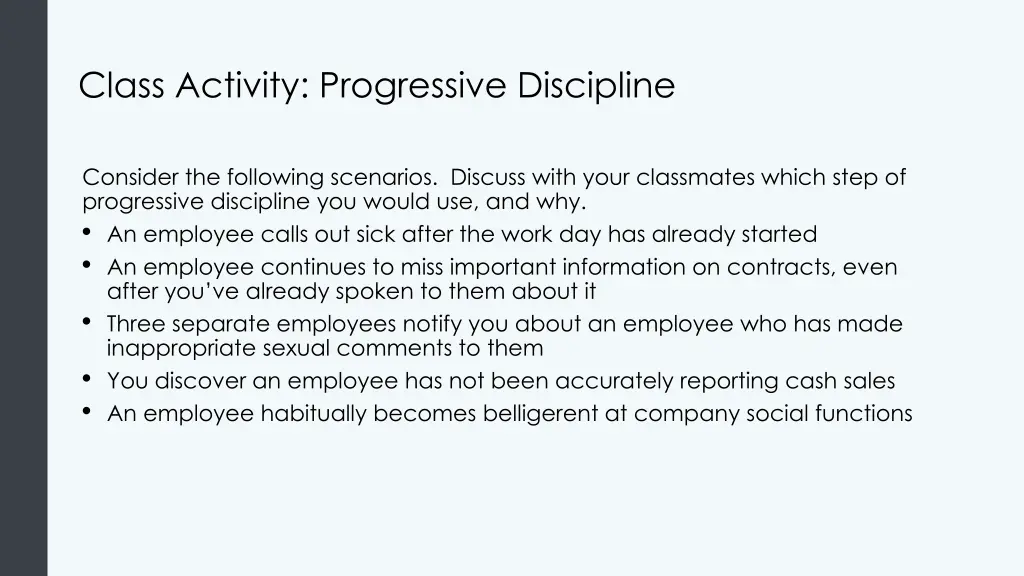 class activity progressive discipline