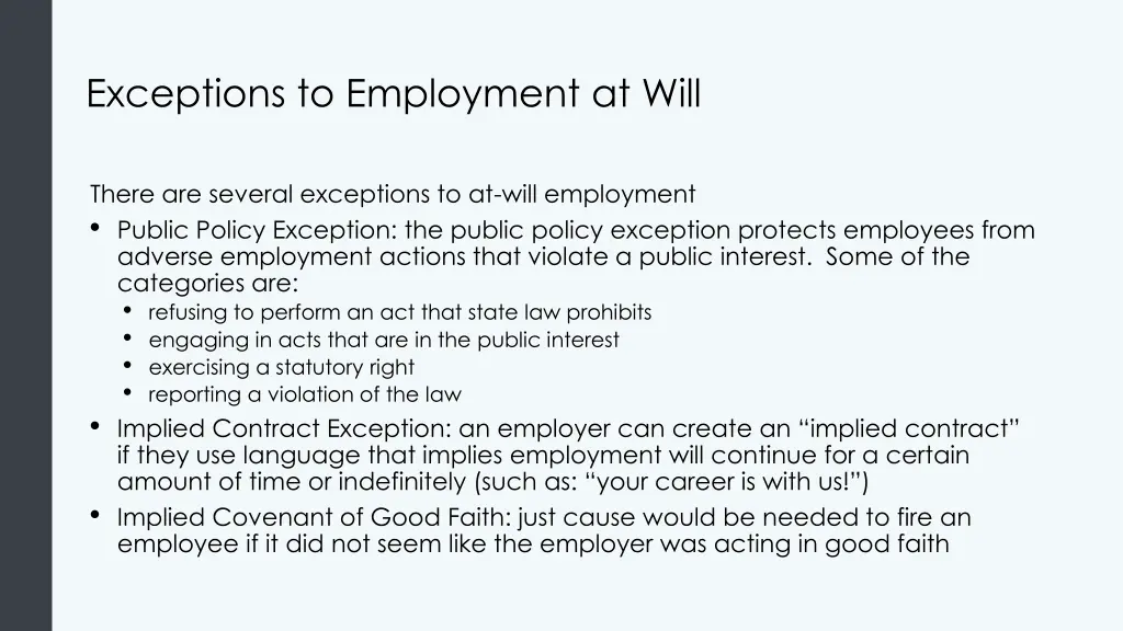 exceptions to employment at will