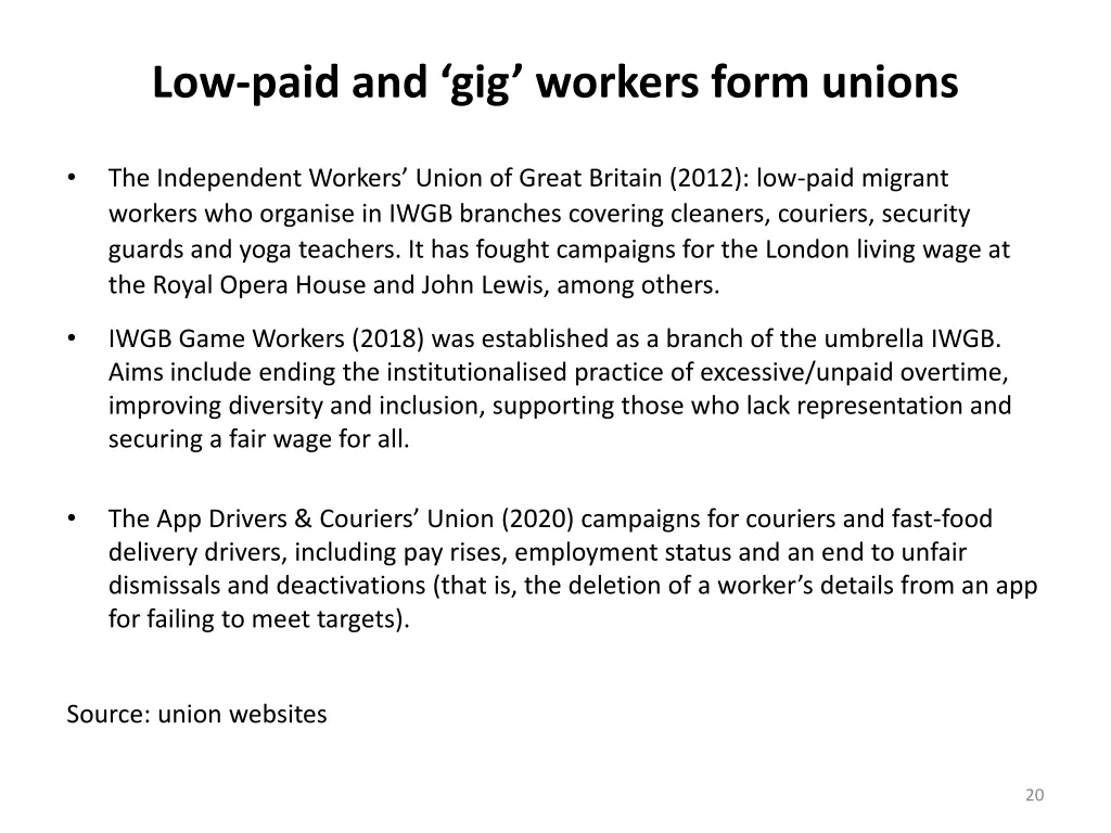 low paid and gig workers form unions