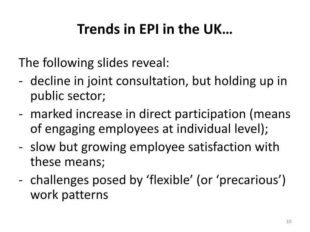 trends in epi in the uk