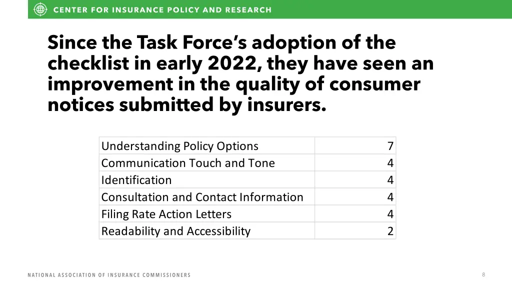 since the task force s adoption of the checklist