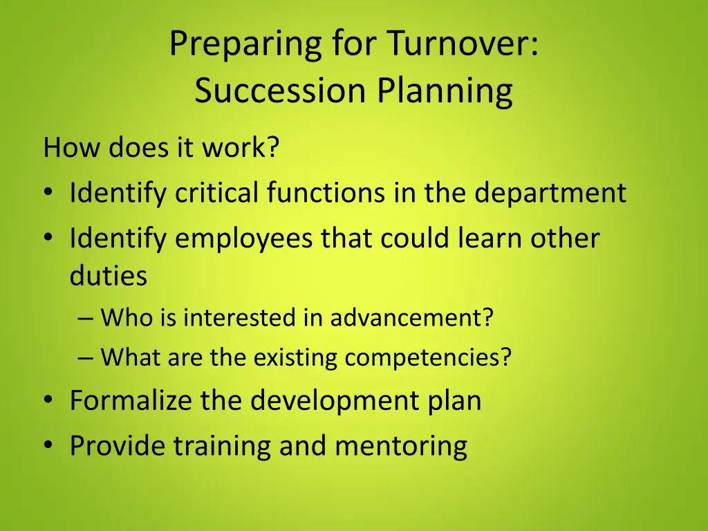 preparing for turnover succession planning 1