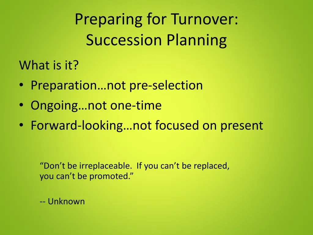 preparing for turnover succession planning