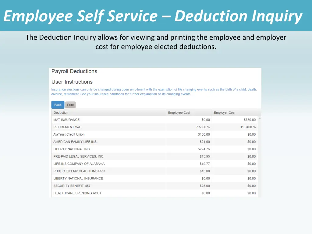 employee self service deduction inquiry