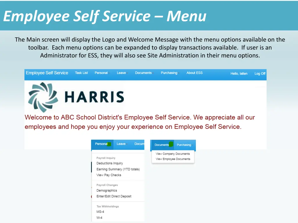 employee self service menu