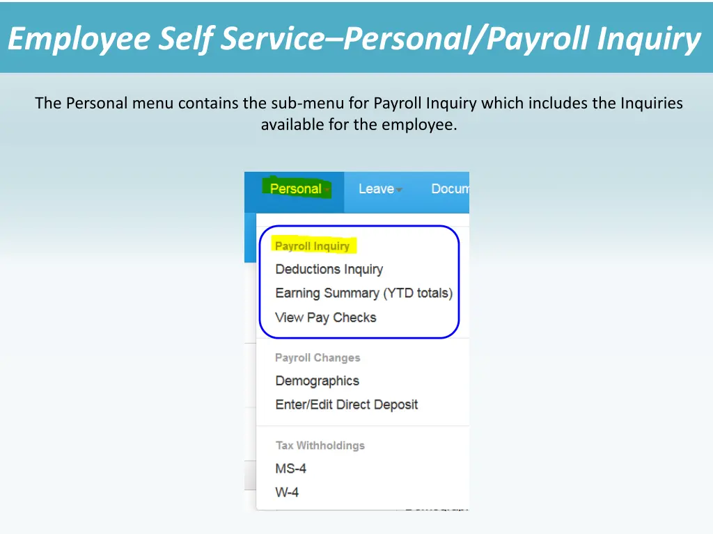 employee self service personal payroll inquiry