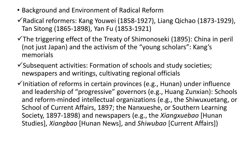 background and environment of radical reform