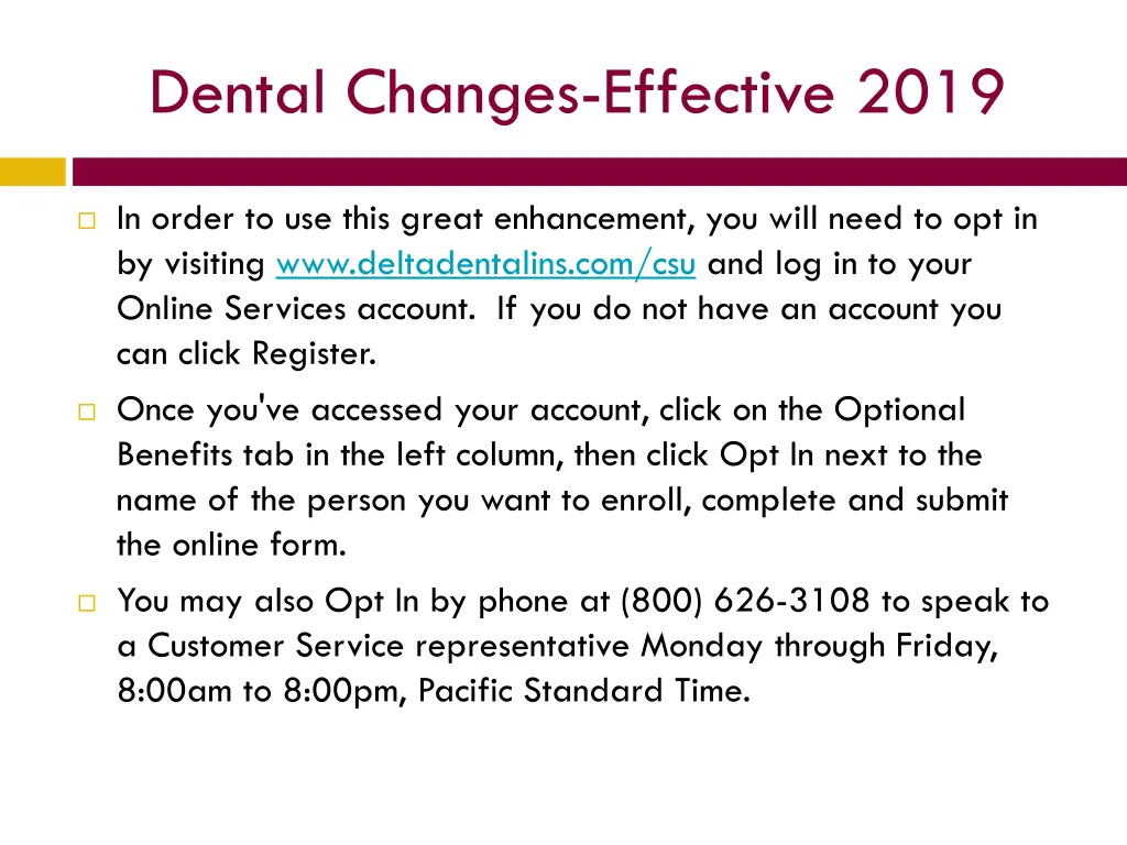 dental changes effective 2019 1