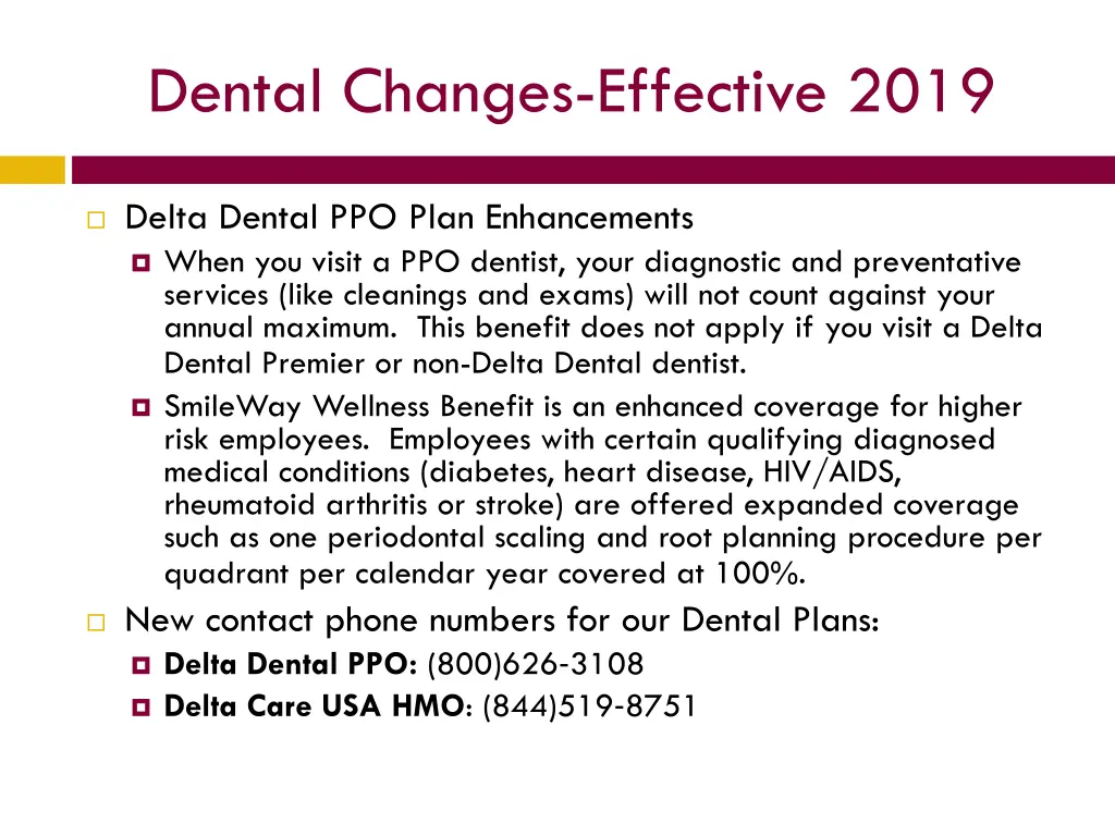 dental changes effective 2019