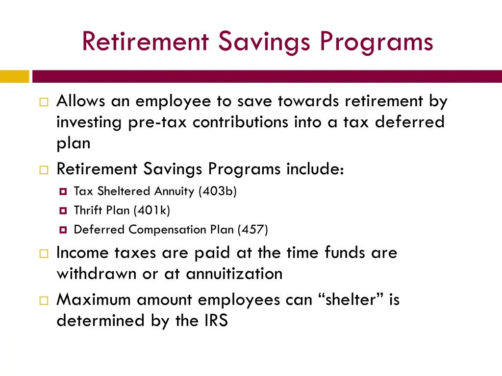 retirement savings programs