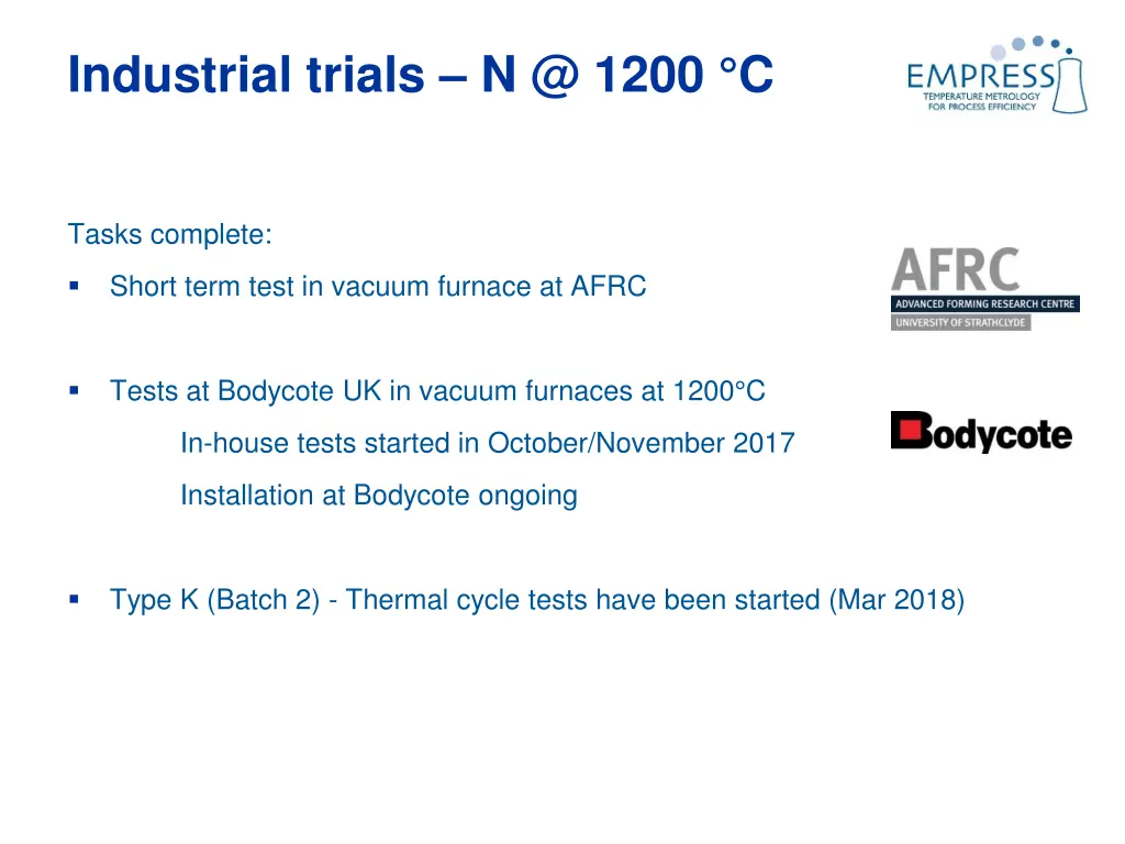 industrial trials n @ 1200 c 1