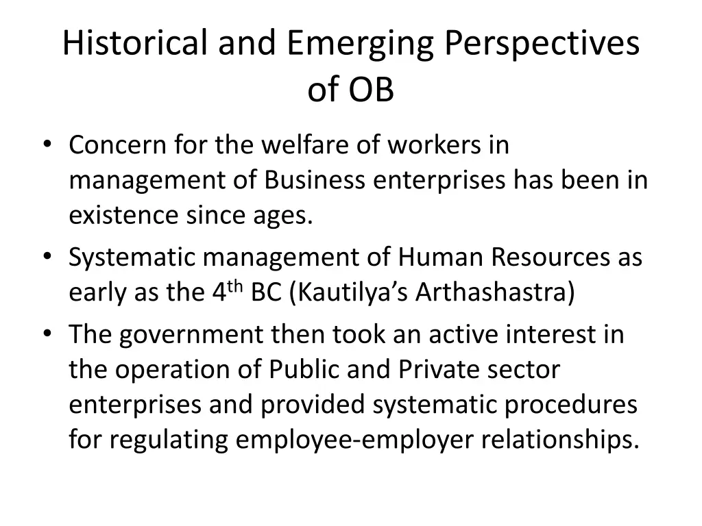 historical and emerging perspectives of ob