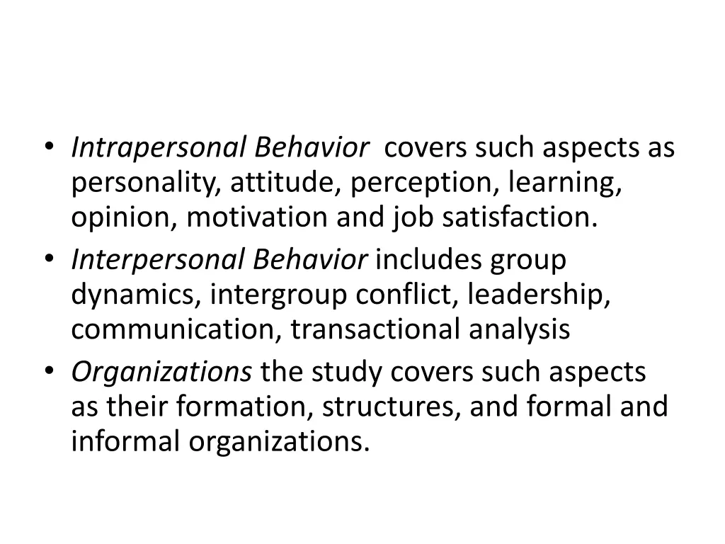 intrapersonal behavior covers such aspects