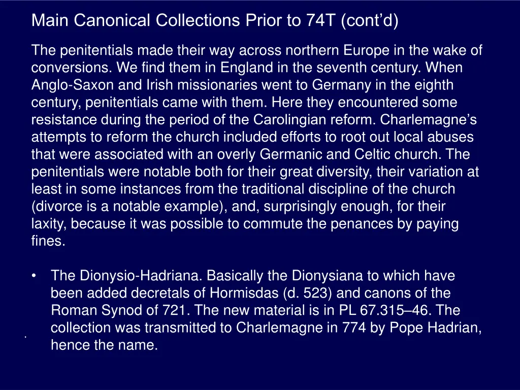 main canonical collections prior to 74t cont d 2