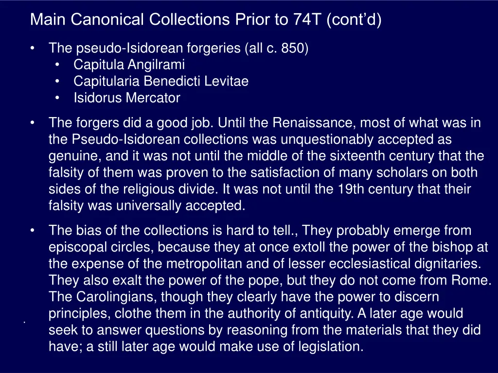 main canonical collections prior to 74t cont d 4