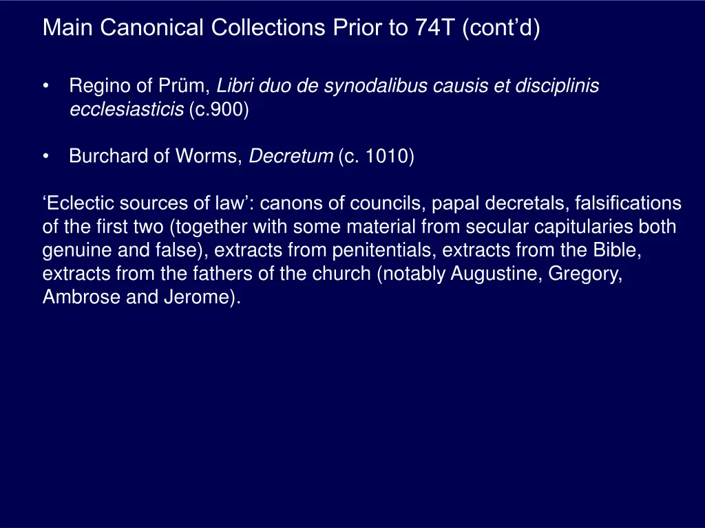 main canonical collections prior to 74t cont d 5