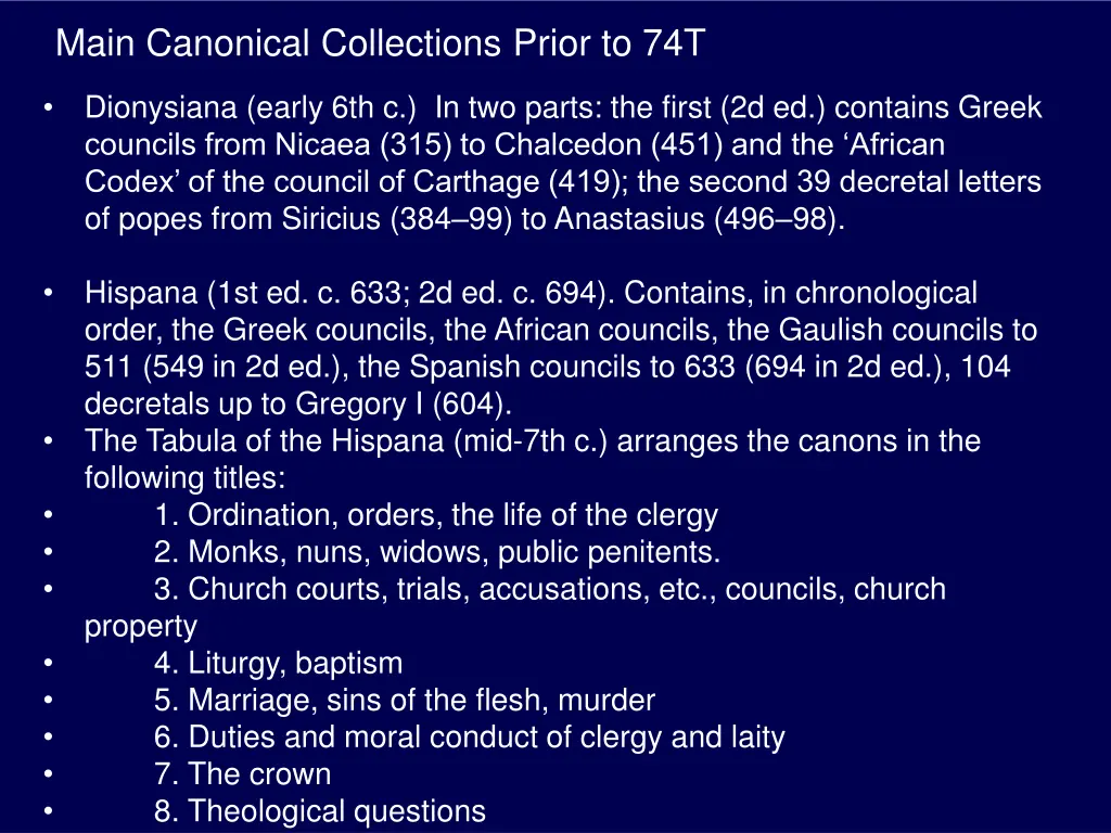 main canonical collections prior to 74t