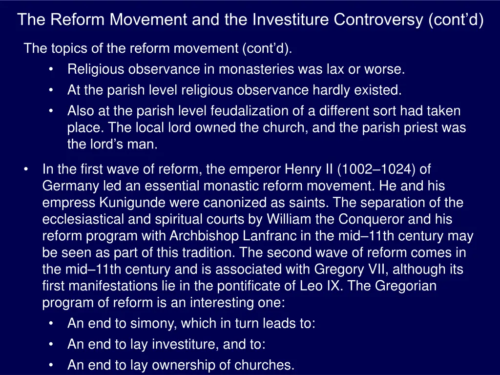 the reform movement and the investiture 11