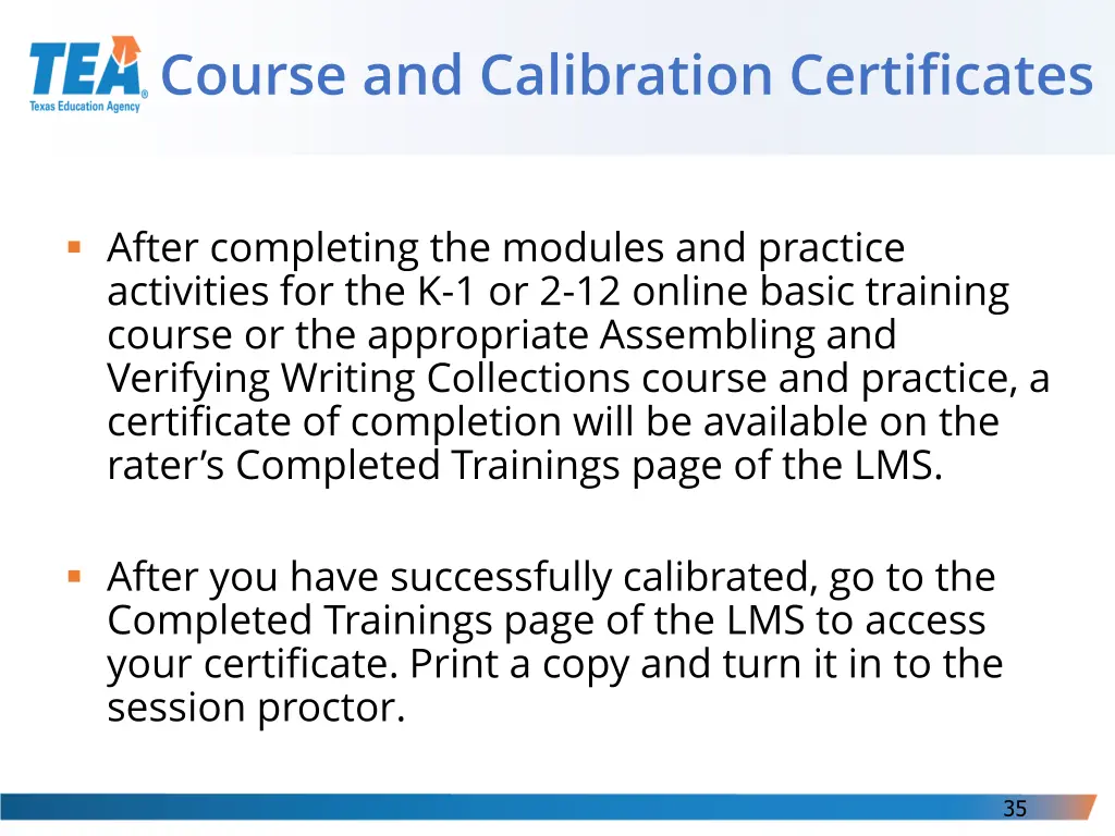 course and calibration certificates