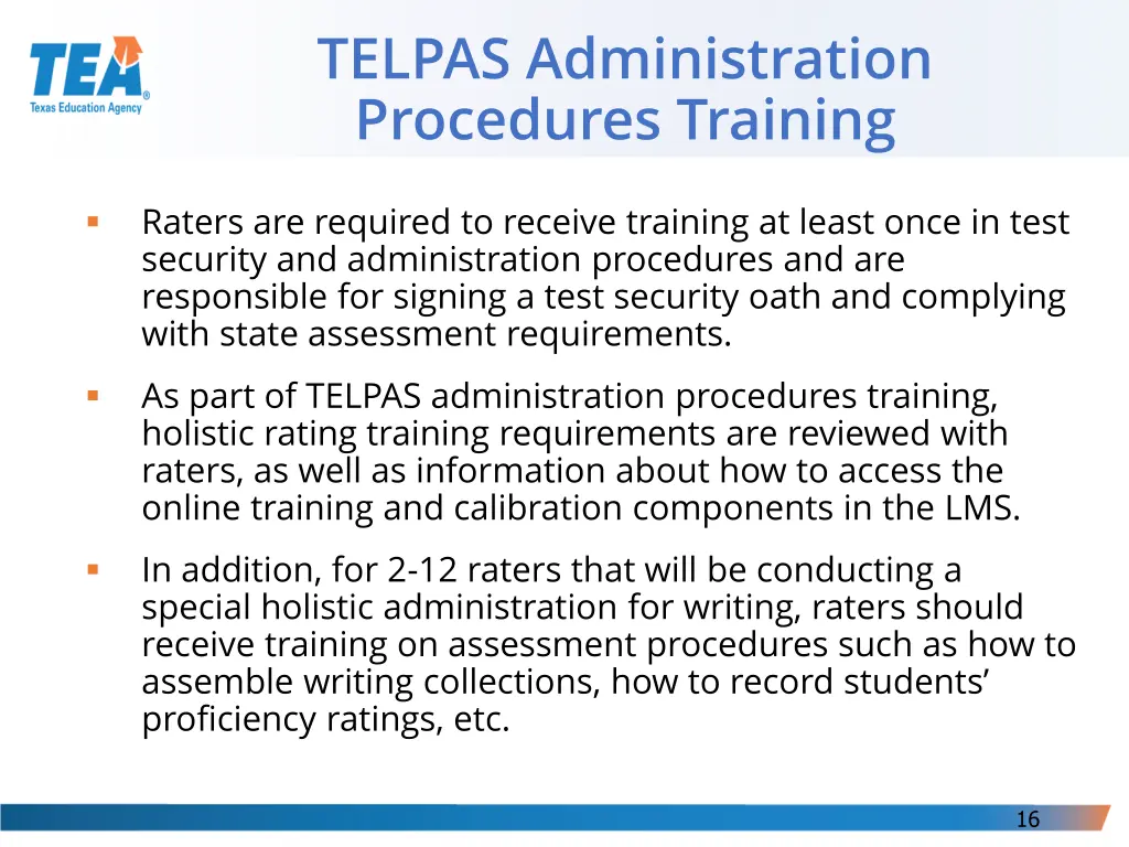 telpas administration procedures training