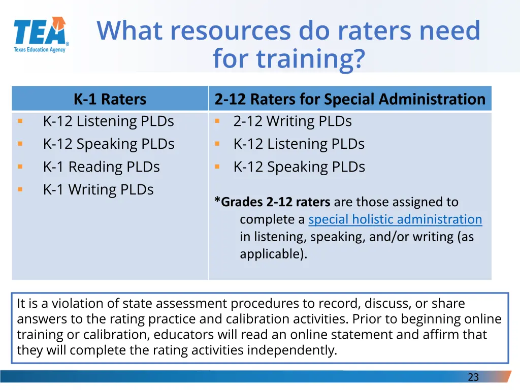 what resources do raters need for training