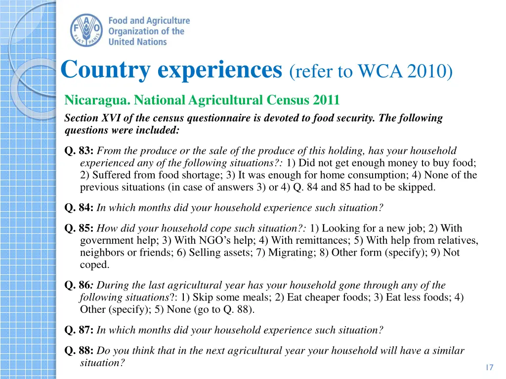 country experiences refer to wca 2010