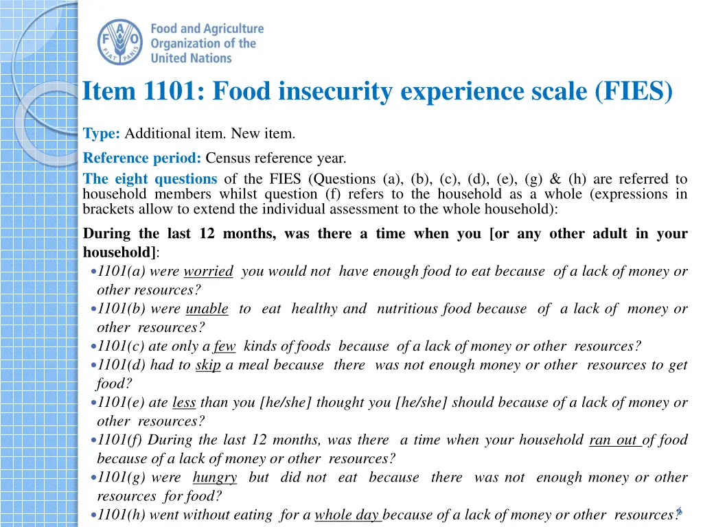 item 1101 food insecurity experience scale fies