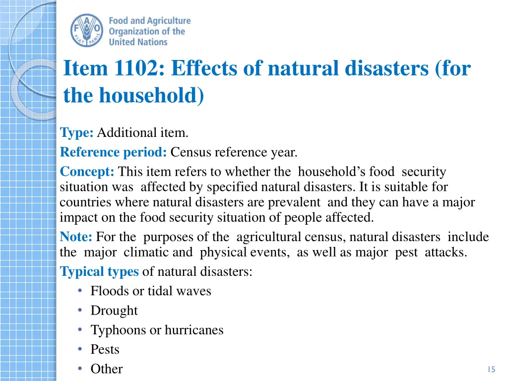 item 1102 effects of natural disasters