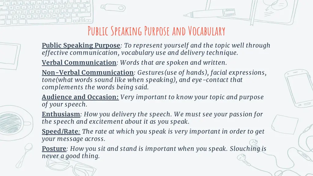 public speaking purpose and vocabulary